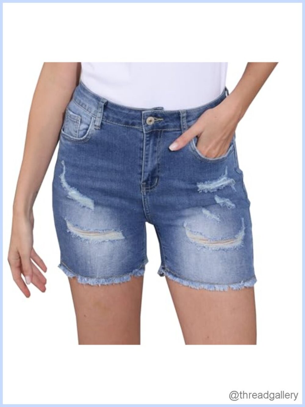 Women's Casual Summer Denim Shorts Stretch Ripped Raw Hem Jean Shorts